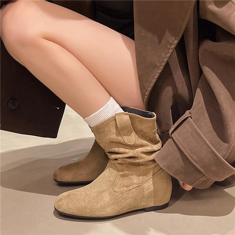 2623-1 Flacher Boden Runde Spitze Innere Höhenerhöhung 2025 Herbst und Winter Neue Kurze Stiefel Damenstiefel Plateau-Stiefel Western Mittelstiefel