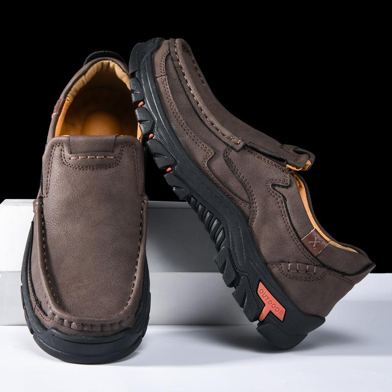 Handmade Leather Men Casual Shoes Formal Mens Loafers Moccasins Non-Slip Slip On Flats Outdoor Man Hiking Shoes Treking Footwear
