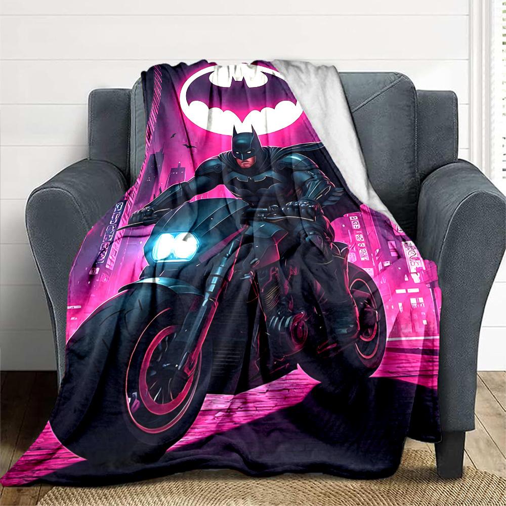 1pc Batman Motorcycle Flannel Throw Blanket - HD Printed Lightweight Soft Warm All-Season Blanket for Sofa, Bed, Travel, Camping 117
