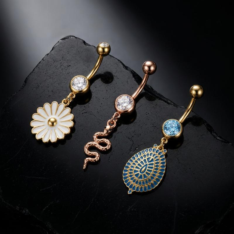 Stainless Steel Dangle Belly Button Rings Cat Sun Skull Navel Piercing Jewelry Women Trendy Cz Crystal Ombligo Body Piercing