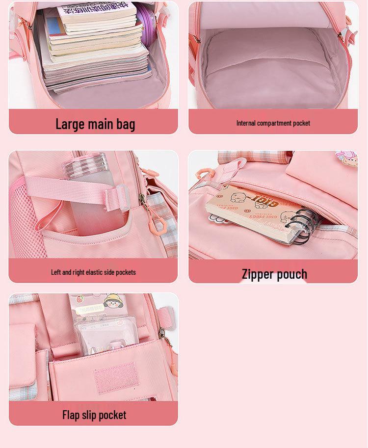 Leichter Kinderrucksack mit Rückenschutz, Klassen 1-6, Doppelschulter, Großes Fassungsvermögen, Handgriff