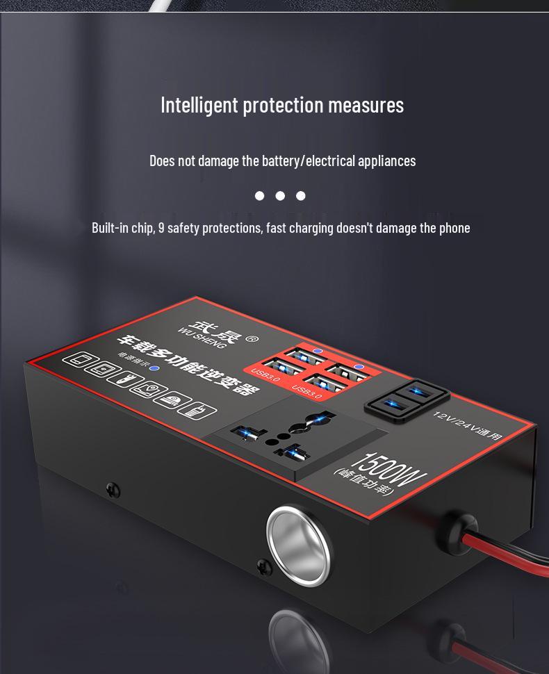 High-Power Car Inverter 12V/24V to 220V Universal Fast Charger