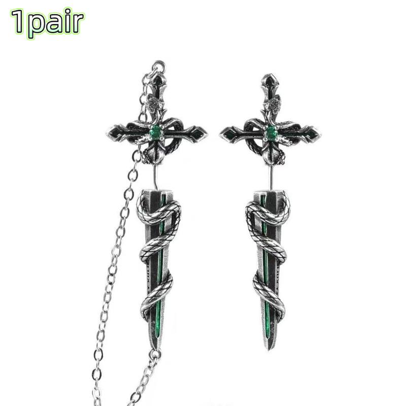Orecchino Retro Dark Gothic Punk Croce di Rosa Spina Piercing Orecchio Unisex Borchie Gioielli Accessori