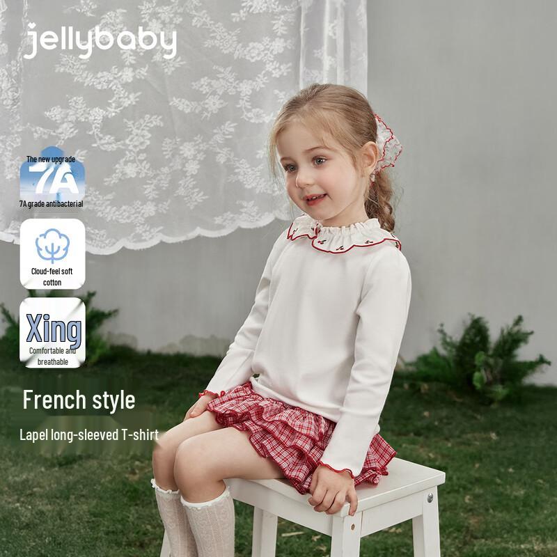 JELLYBABY Girls' French Ruffle Embroidered Long Sleeve T-Shirt