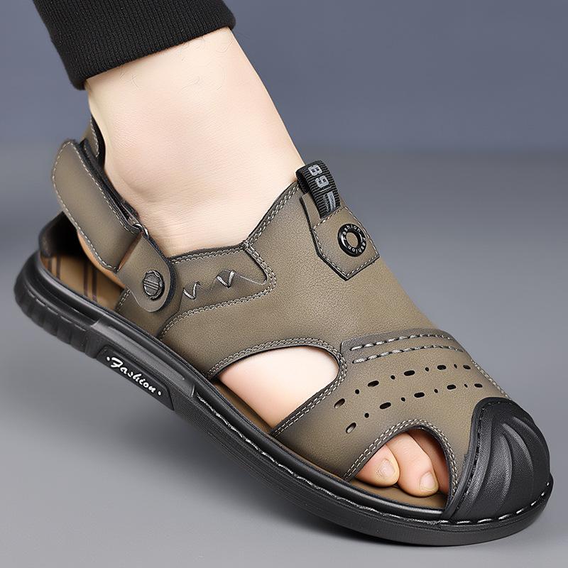 

Men s shoes 2025 summer new soft-soled men s driving outside wear beach shoes outdoor leisure two wear bag head cool slippers 44 хаки