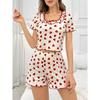 European Summer Heart Print Ruffled Pajama Set: Sweet Short Sleeve Women's Home Wear