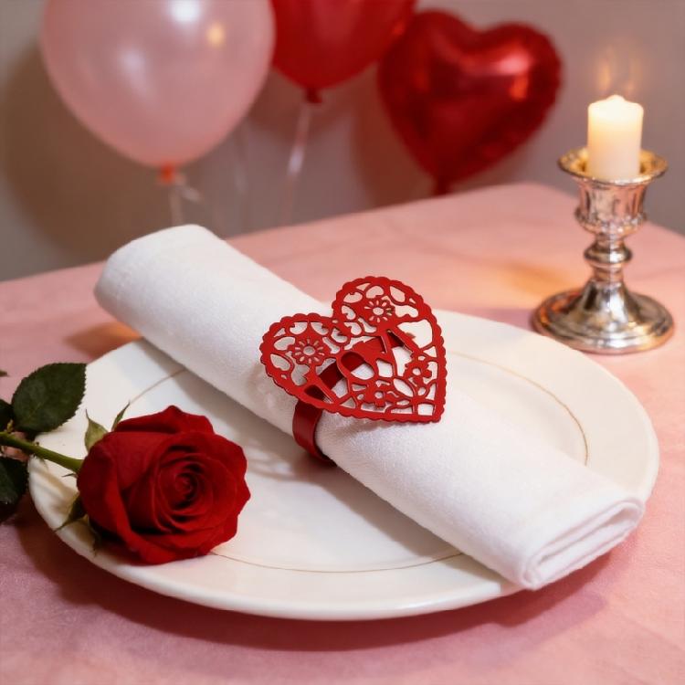 6PCS/Lot Sophisticated Hollow Metal Napkin Holders Crafted As Hearts With Elegant Design For Significant Gatherings
