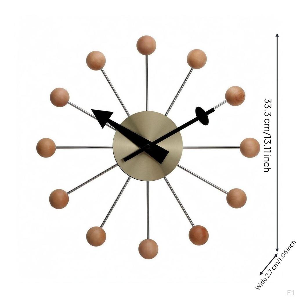 Wood Ball Wall Clock NordicInfluenced Starburst Modern
