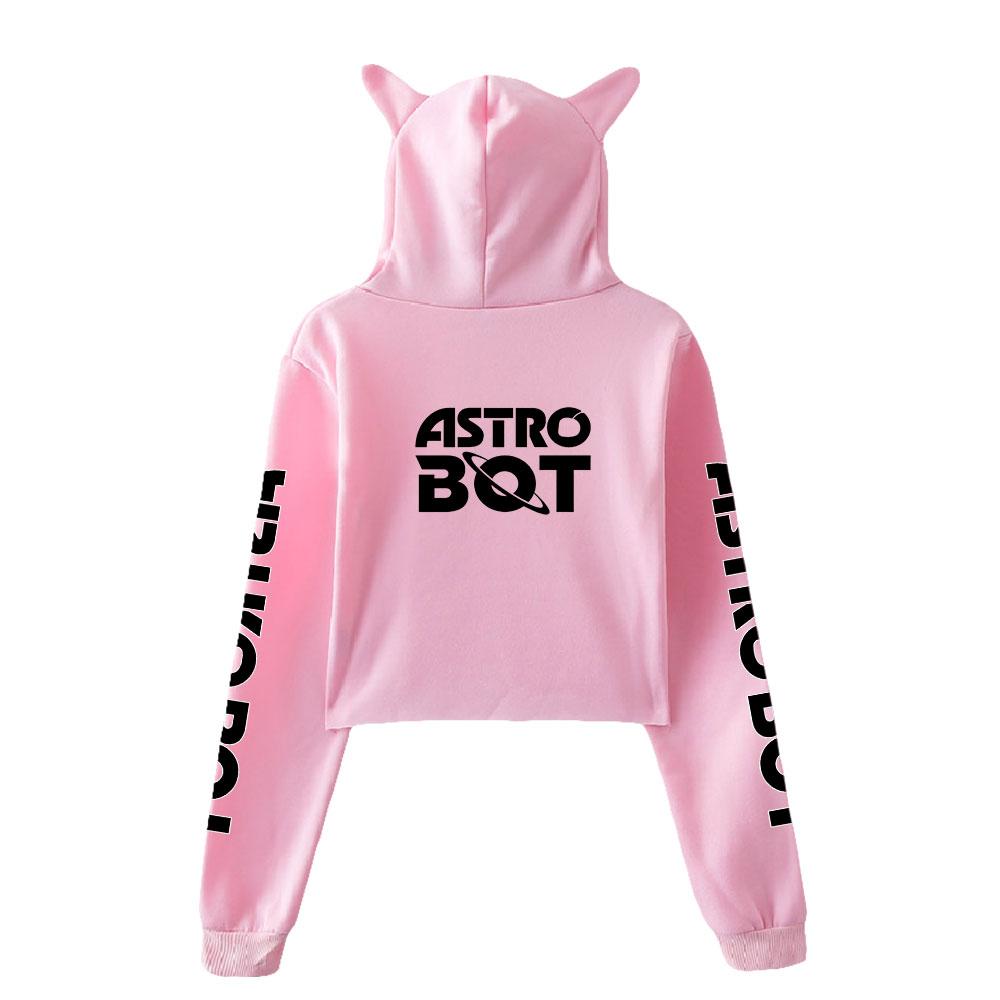 Streetwear Women Sexy Astro Bot Print Cropped Sweatshirts Oversize Loose Pullovers Spring Korean Casual Tops