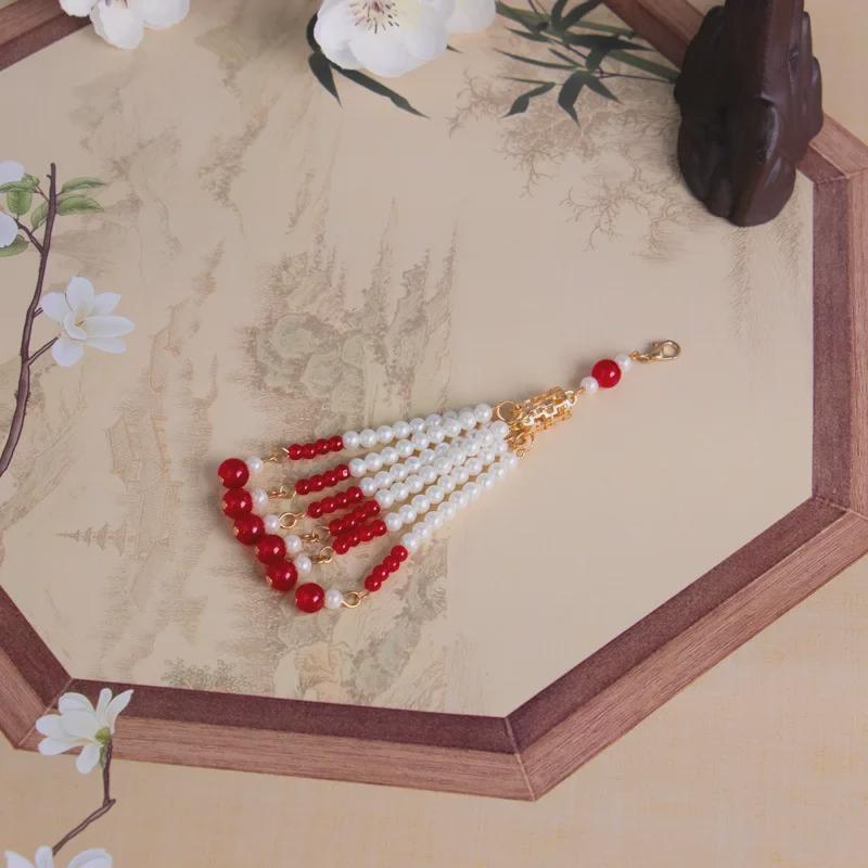 Handmade Beaded Tassel Glass Pendant with Cheongsam Collar for Sweater Chains and Xiuhe Clothing