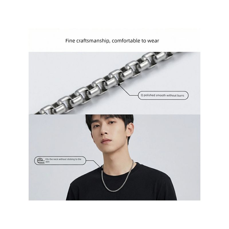 Square Beads Box Chain Pure Titanium 3/4mm Ornament Hip Hop Couple Necklace Necklace Stylish Fashion Men Trendy Amulet