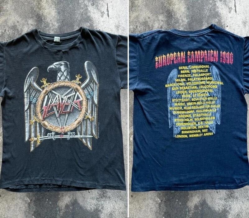 Slayer European Tour T-Shirt 1990 Band 2 Side Black tee Unisex Men Women Unisex T-Shirt XXXL