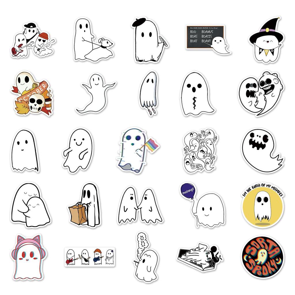 100 Unique Cartoon Ghost Graffiti Stickers for Halloween - Perfect for Suitcases, Scooters, Refrigerators, and Cars