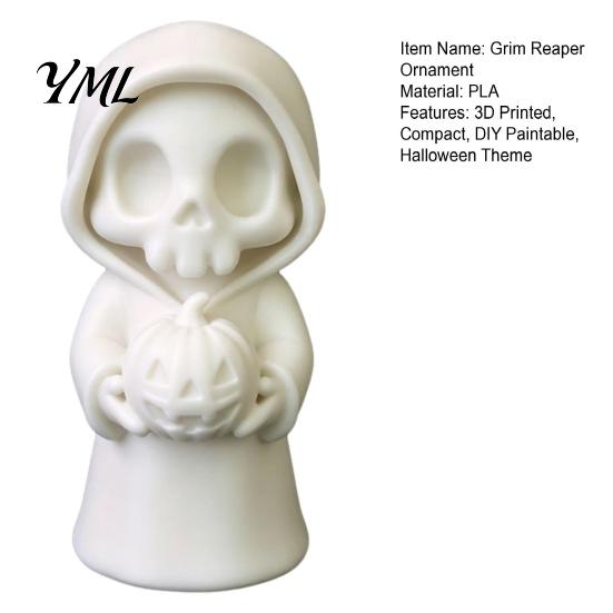 Grim Reaper Pumpkin Figurine 3D Printed Holding Pumpkin, Blank DIY Collectibles for Halloween Paintable Statue, Cute Desktop Shelf Holiday Decor Party