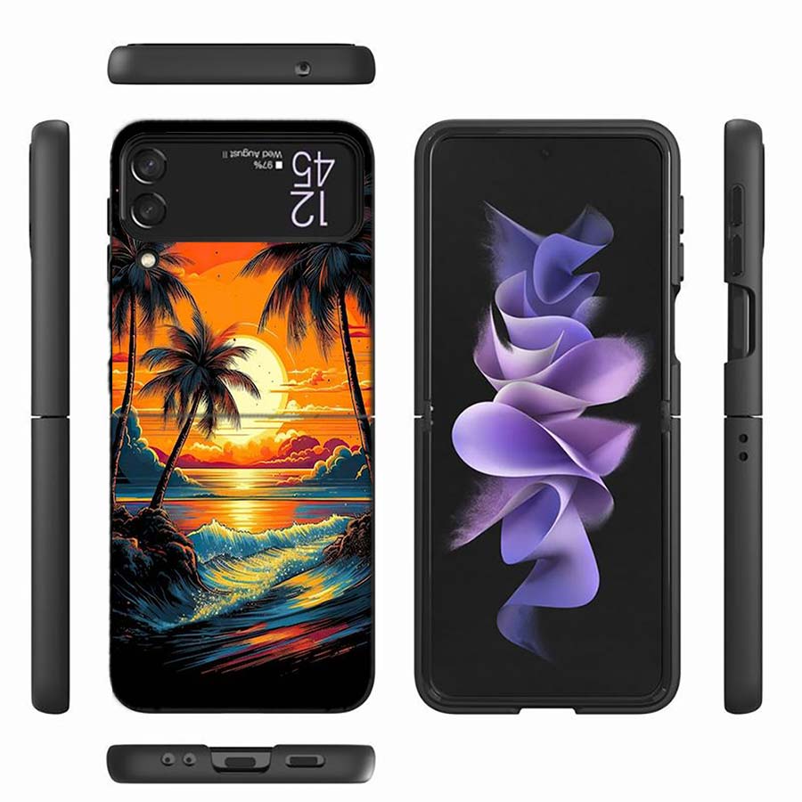 Beautiful Seaside Coconut Trees Phone Case For Samsung Z Flip 6 7 5G Z Flip 5 Galaxy Z Flip 3 4 5G ZFlip Shockproof Hard Cover T
