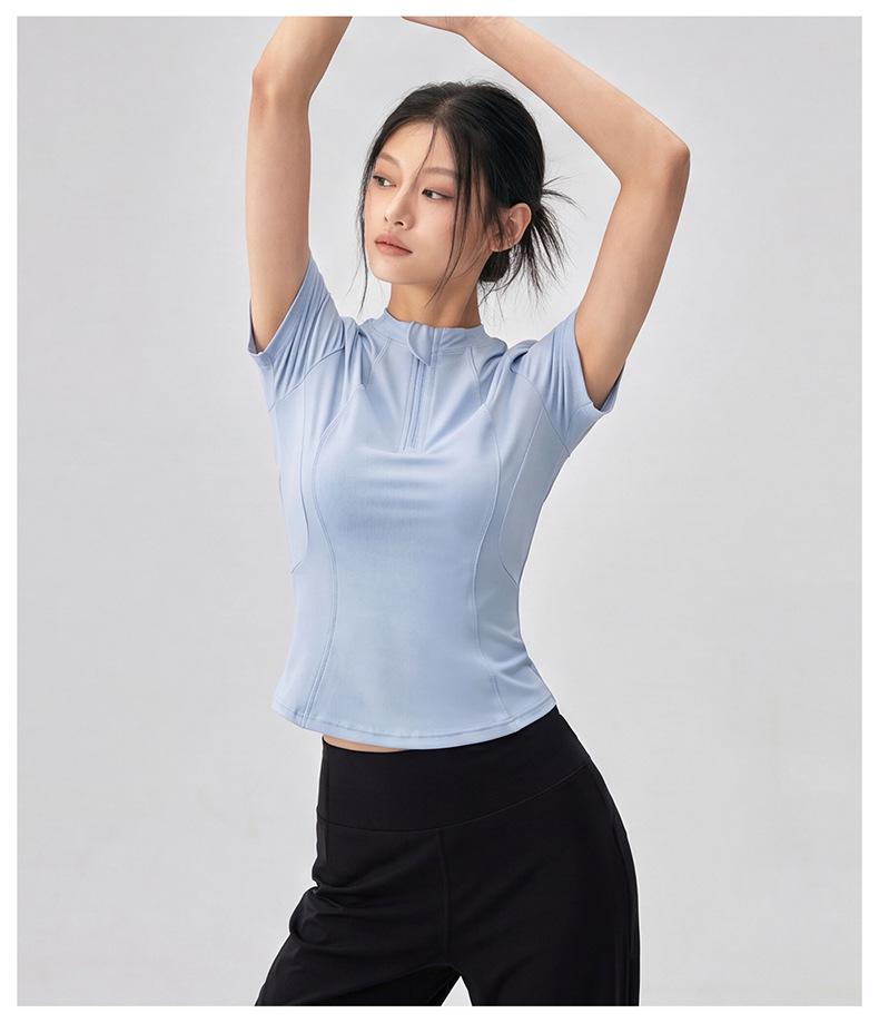 Women's Versatile Half-Zip Pilates Slimming Short Sleeve T-Shirt