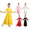 Set de performanță pentru fete, dans flamenco, mânecă scurtă, top scurt, franjuri, satin, fustă stratificată, talie elastică