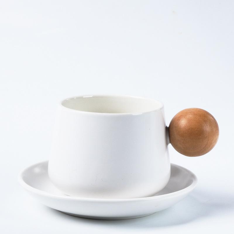 Home Coffee Cup and Saucer Set Expensive Mug Gift Ceramic Vintage Tea Set Wooden Handle Classic Mug Solid Color Ceramic Teacup