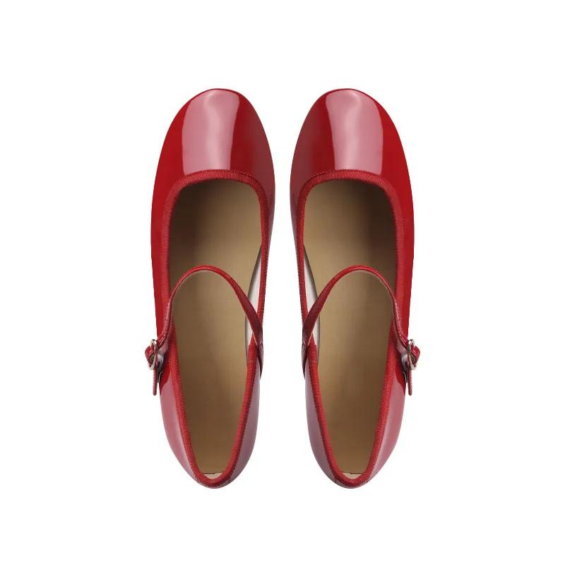 Women Flats Mary Jane Ballet Shoes Female Round Toe Glossy Leather Flats Female Dance Ballets Party Ball Bridal Wedding Shoes