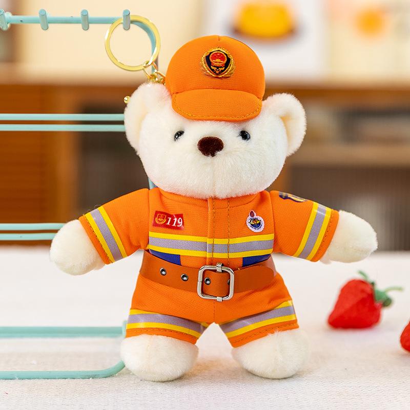 Uniform Bear Pendant Pendant Pendant Jewelry Keychain Plush Toy Traffic Police Fire Rescue Team Doll