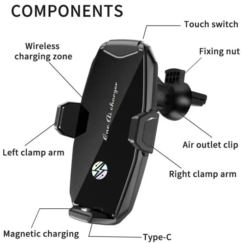 Infrared Induction Car GPS Air Vent Phone Holder Wireless Charger StandMagnetic Head for iPhone 16~12 Samsung S25 Fast Charging