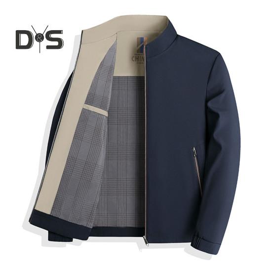 

Чоловіча куртка з коміром-стійкою, з довгим рукавом, суцільний колір, підкладка в клітку, куртка, кишені, планка на блискавці, повсякденний верхній одяг M темно-синього кольору