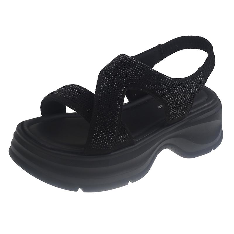 

Fashion Thick Platform Glitter Sandals for Women Summer New Luxury High Quality Bow Sexy Elastic Strap Sandals Wedge Sports Beach Shoes 40 чёрный