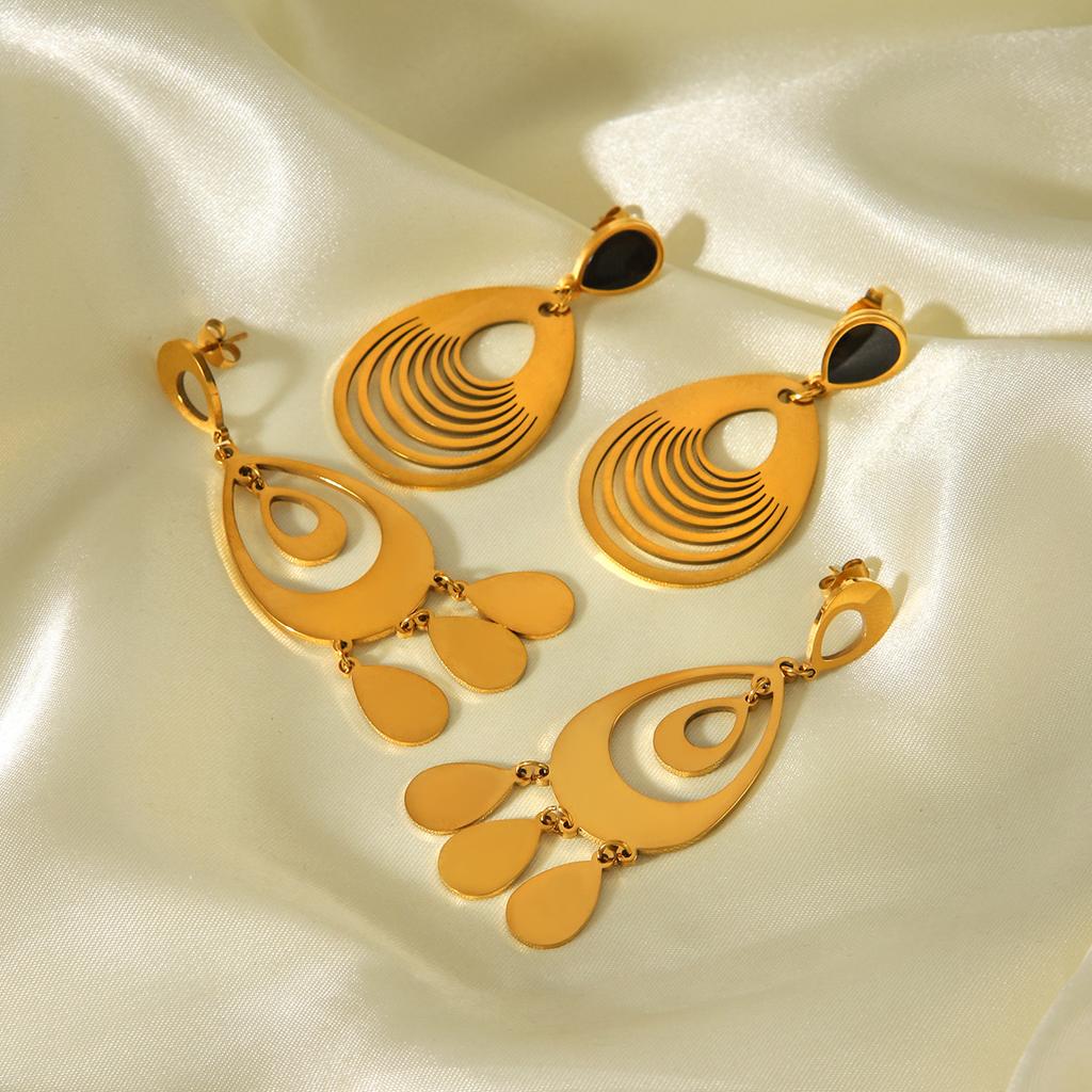Wholesale 18k Gold Women's Niche Design Hollow Geometric Teardrop Earrings, Unique Fashion Drop Earrings