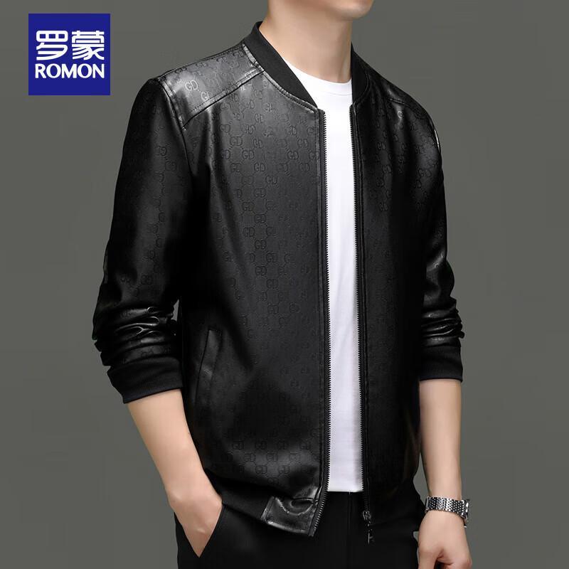 ROMON Men's Autumn/Winter Stand-Collar PU Leather Jacket
