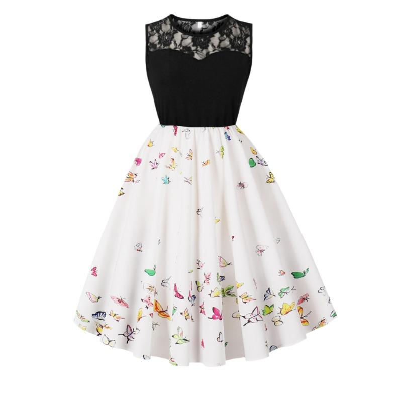 

Хэллоуин Новое Ретро Платье Кружевной Круглый Вырез Без Рукавов Лоскутное Платье-Маятник XXL