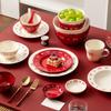 Hochwertiges Rotes Schleifen Keramik Geschirrset für Mädchen - Unterglasur Englische Schwarztee Tasse & Schale Hochzeitsgeschenk
