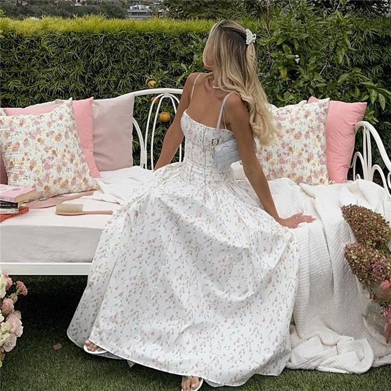 Módní maxi šaty s květinovým potiskem Dámské bodycon šaty bez rukávů se šněrováním 2025 Jaro Léto Sexy róba Dámské ležérní Street Sexy