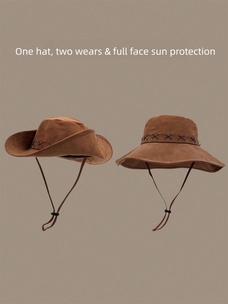 Retro Western Cowboy Hat, Suitable For Women, Outdoor Hiking, Travel, Sun Protection, Also For Men Fishing Cap