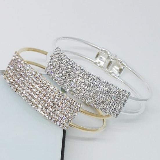 Luxury Full Rhinestone Inlaid Hollow Band Cuff Bangle Bracelet Women Jewelry