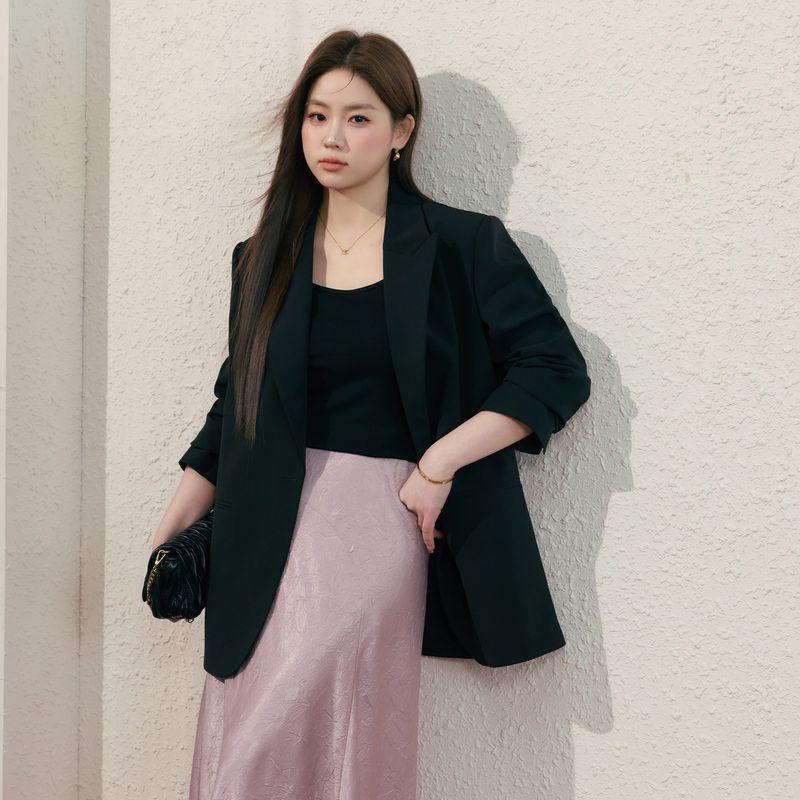 

Clothing, Elegant and Sophisticated Black Blazer, Spring Season, for Slightly Chubby Women, Suitable for Commuting and Professional Wear, Slimming Top Black, in Stock L([Recommendation 55-62.5kg])