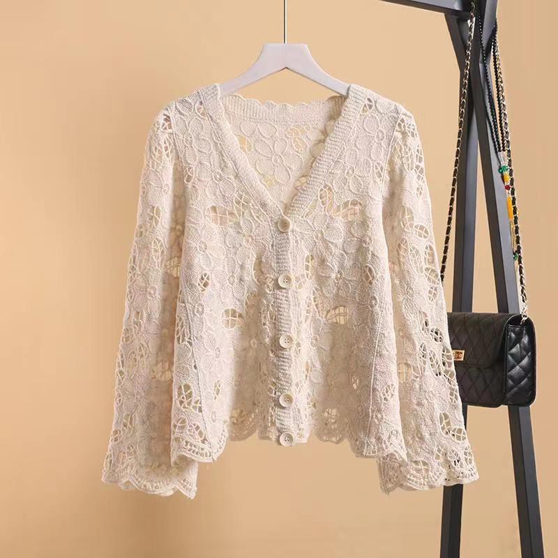 

Женский богемный ажурный кардиган - Хлопковый, с коротким рукавом, легкий для весны/лета L (suitable for 85-115 jin)