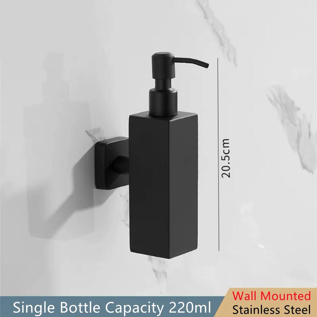 Schwarze Flüssigseifenspender Handpresse Metallpumpe Spender Wand Badezimmerzubehör Küche Edelstahl Lotionflasche