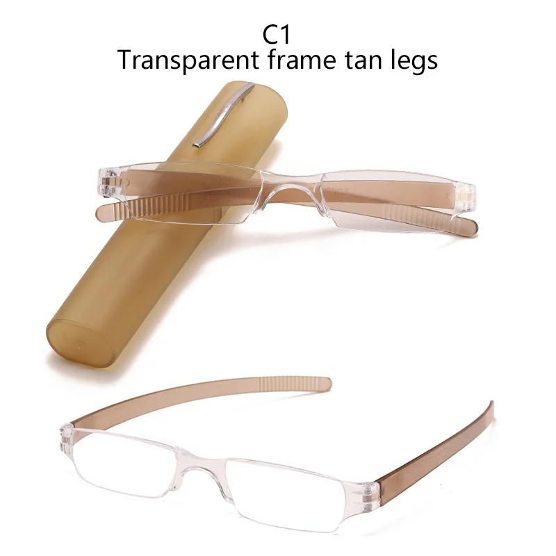 Small Reading Glasses Pen Holder Ultra Light Transparent Presbyopic Spectacles Portable Unisex Jelly Color Reading Eyewear