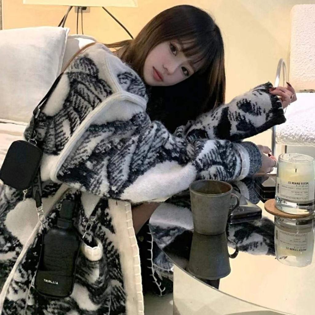 Vintage Knitted Oversized French Lazy Style Sweater Coat for Women