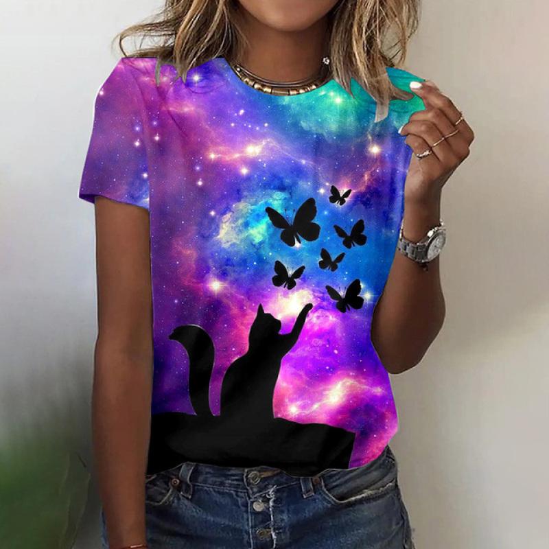 Women's T-Shirts Fashion Butterfly 3D Print O-Neck Short Sleeve T Shirt Casual Harajuku Tees Streetwear Y2k Tops Female Clothing