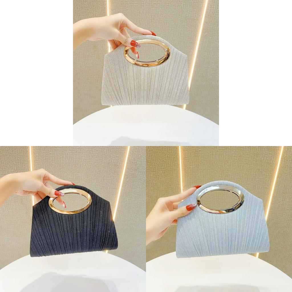 Polyester Evening Clutch Bag With Sequins And Pleats For Formal Events