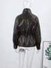 Ladies' Waist Cinched Lapel Leather Jacket Women's Brown Zipper Leather Jacket Windproof Jacket Fashion Style Autumn and Winter