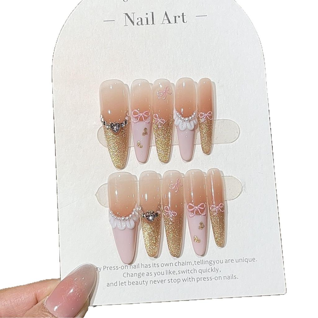 Romantic French Flashing Golden Cat Eye Peach Pink French Pearl Skirt Love Sticker Wear Armor