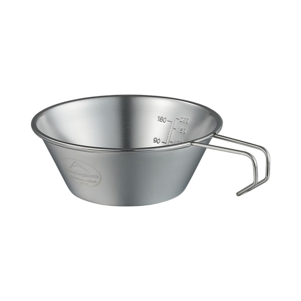 Stainless Steel Camping Bowl Outdoor Portable Bowl with Handle Measuring Marks for Hiking Picnic and Outdoor Cooking