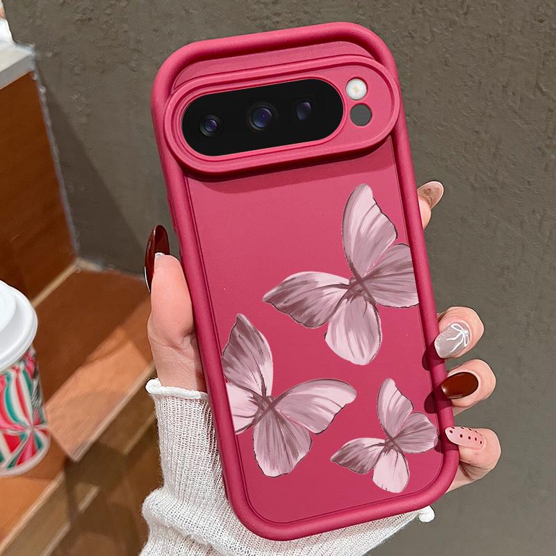 

Однотонный матовый противоударный чехол с рисунком бабочки для Google Pixel 9 Pro XL 8 Pro 8A TPU мягкий защитный чехол для линз телефона Google Pixel 8A розовый