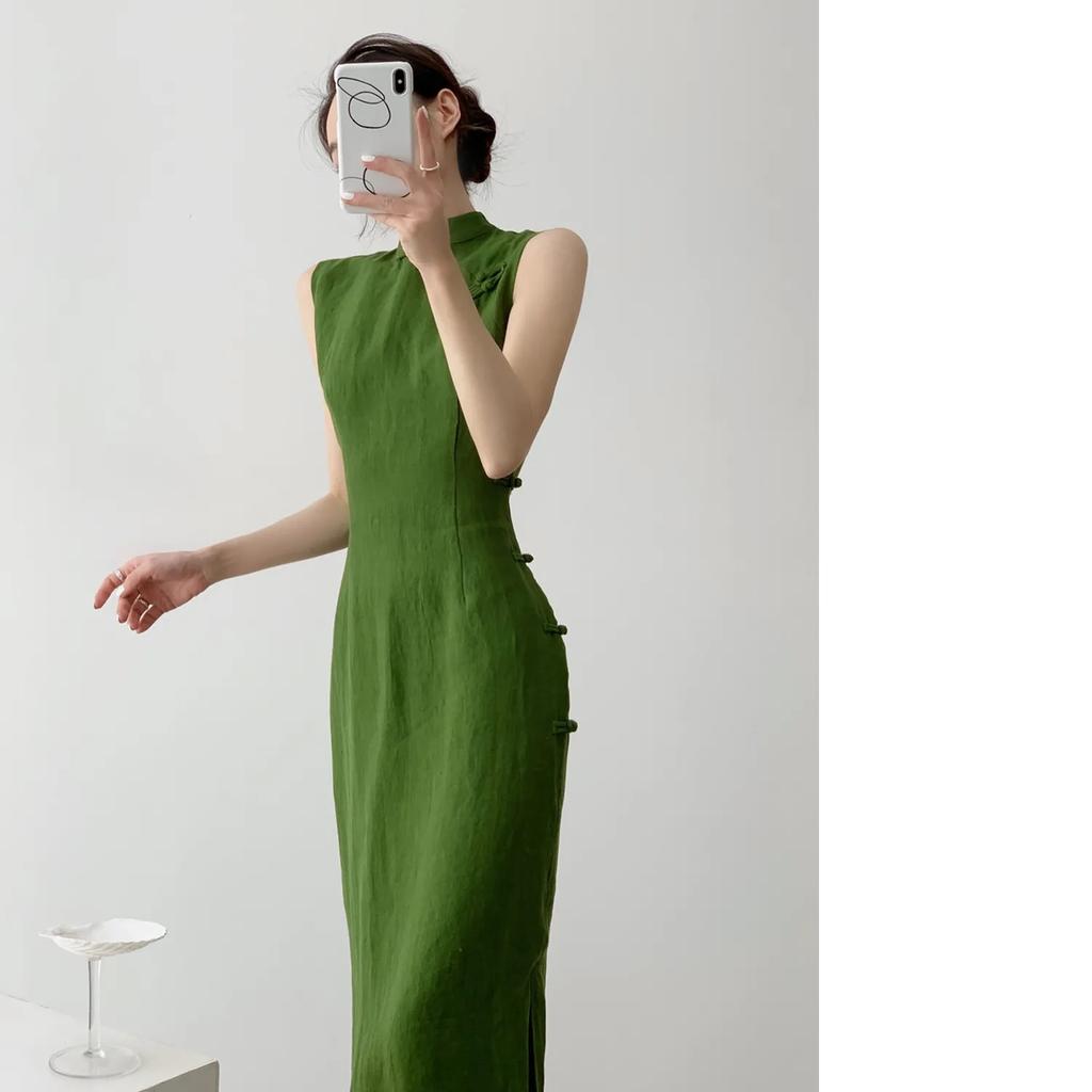 Frühling und Sommer Retro Neuer chinesischer Stil Verbesserter täglicher Cheongsam-Rock Nationaler Stil Taillenkleid Sommer