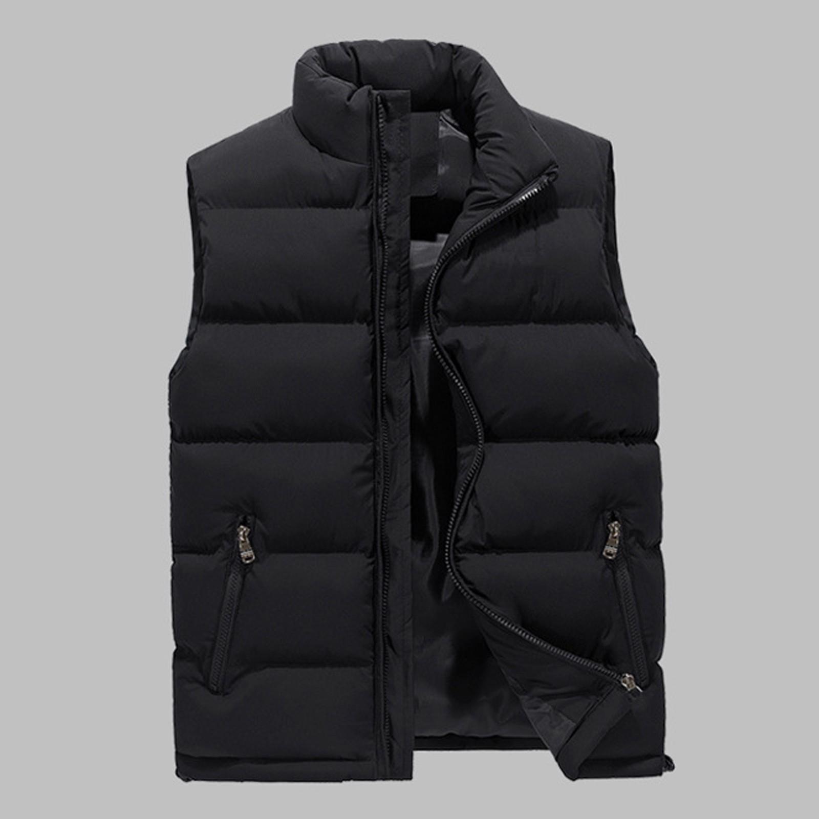 

Мужской осенне-зимний модный однотонный теплый пуховый хлопковый жилет на молнии XXL чёрный