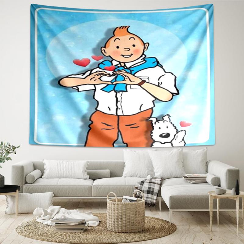 Arazzo da Parete con Stampa Le Avventure di Tintin, Sfondo, Montaggio Facile, Ideale per Camera da Letto, Ufficio e Soggiorno, con Decorazione Estetica da Appendere alla Parete.