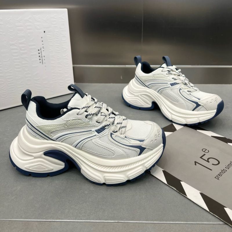 Leather platform dad shoes women's shoes 2025 new fashionable versatile heightening lace-up mesh casual sports shoes trendy shoes