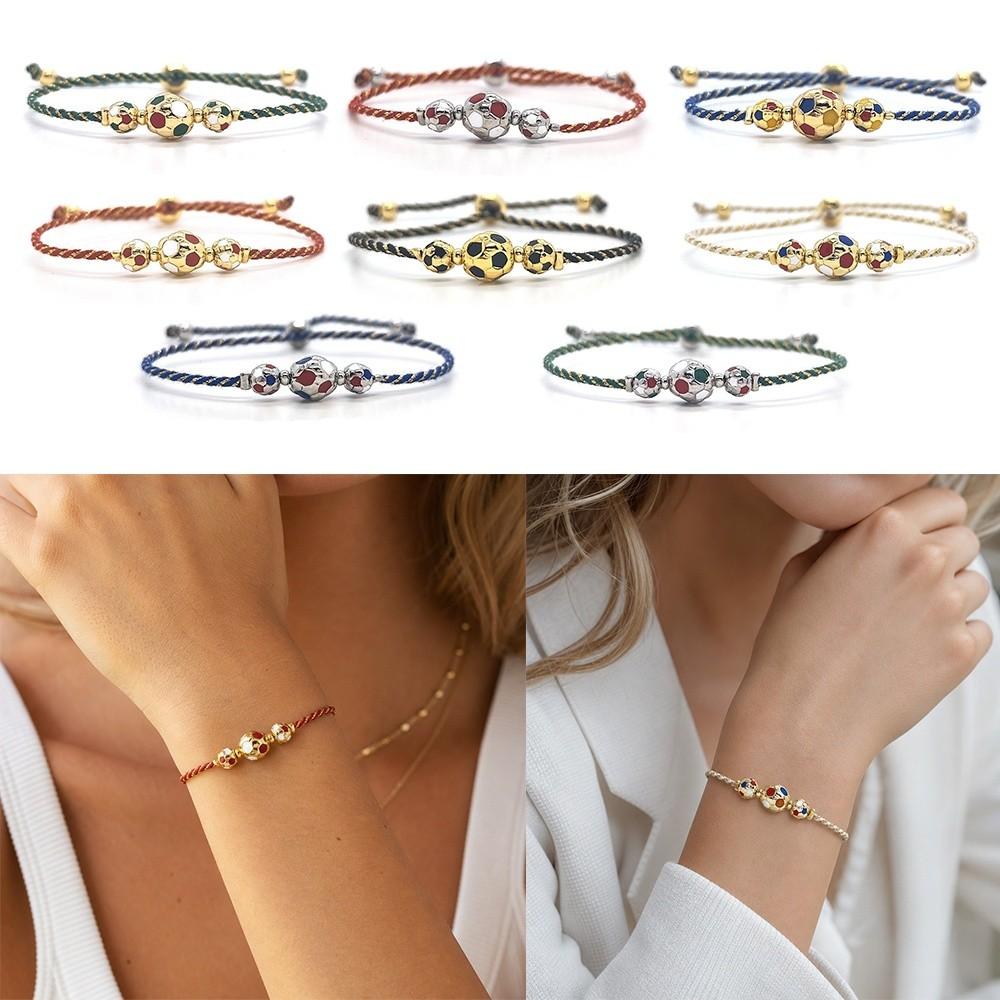 Adjustable Cord Football Beaded Bracelet Gold Silver Plated Braided Cord Bracelet  For Women Men